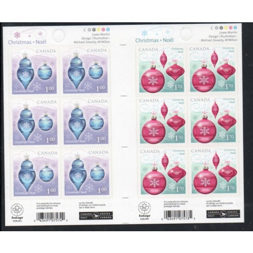 Canada Sc 2415b 2010 $1.00 & 1.70 stamp booklet panes of 6 mint NH with gutter