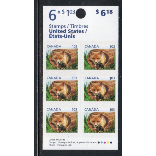 Canada Sc 2430a 2011 $1.03 Red Fox stamp booklet pane mint of 6  NH
