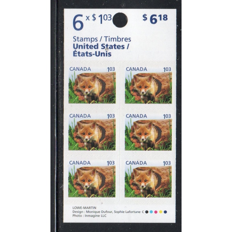 Canada Sc 2430a 2011 $1.03 Red Fox stamp booklet pane mint of 6  NH