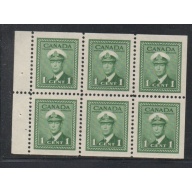 Canada Sc 249b 1942 1c G VI booklet pane of 6 mint NH