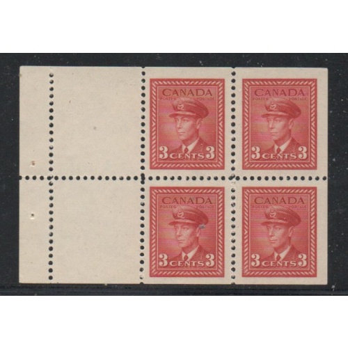 Canada Sc 251a 1942 3c dark carmine G VI booklet pane of 4 mint NH