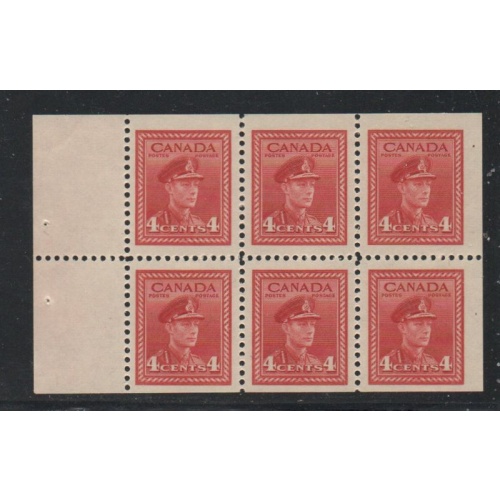 Canada Sc 254a 1942 4c G VI booklet pane of 6 mint NH