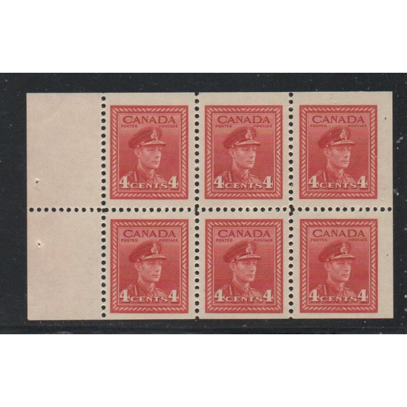 Canada Sc 254a 1942 4c G VI booklet pane of 6 mint NH