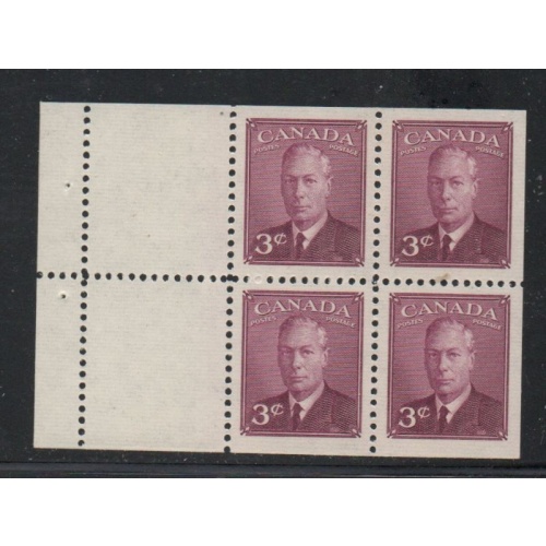 Canada Sc 286b 1950 3c  G VI booklet pane of 4 mint NH
