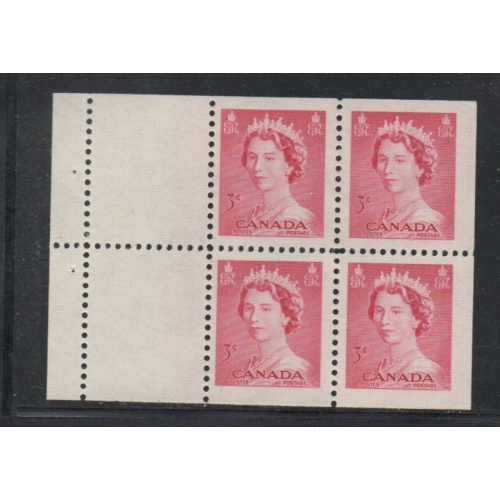 Canada Sc 327b 1953 3c QE II booklet pane of 4 mint NH