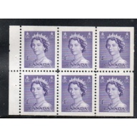 Canada Sc 328b 1953 4c QE II booklet pane of 6 mint NH