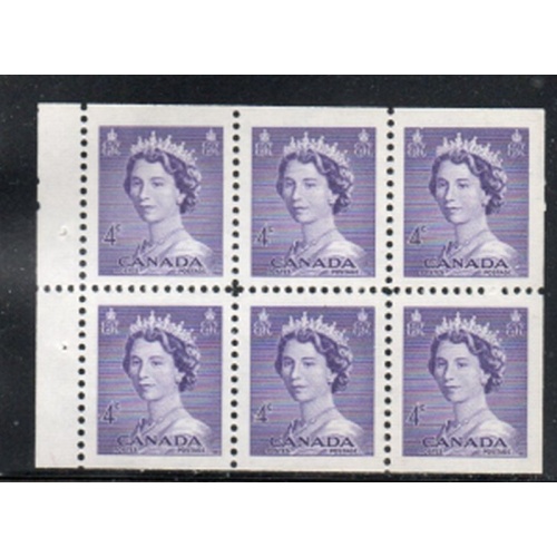 Canada Sc 328b 1953 4c QE II booklet pane of 6 mint NH