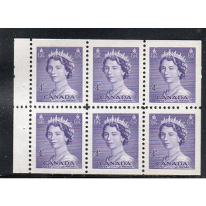 Canada Sc 328b 1953 4c QE II booklet pane of 6 mint NH