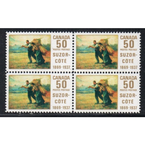 Canada Sc 492 1969 50c Suzor-Cote Painting block of 4 VF mint NH