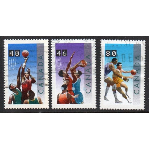 Canada Sc 1344a-c 1991 singles from Basketball  stamp sheet used