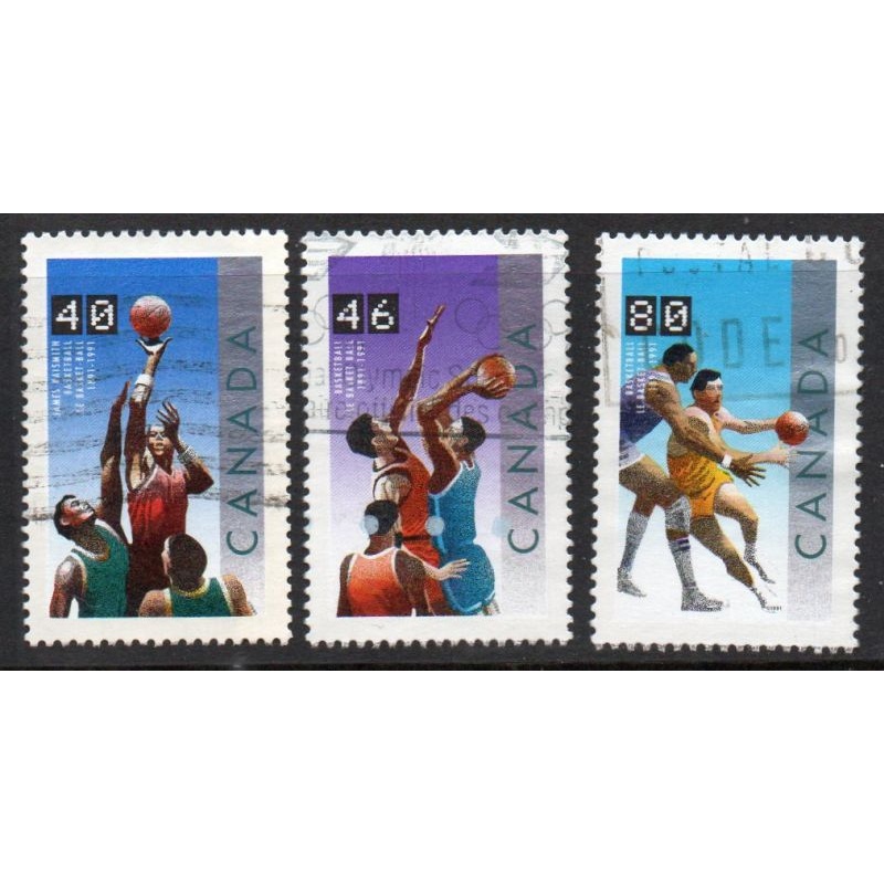 Canada Sc 1344a-c 1991 singles from Basketball  stamp sheet used