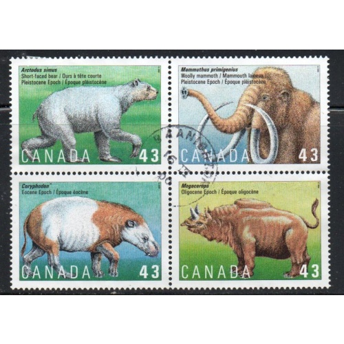 Canada Sc 1532a 1994 Prehistoric Life stamp set block of 4 used