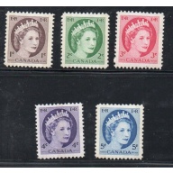 Canada Sc 337p-341p 1962 QE II Phosphor stamp set mint NH