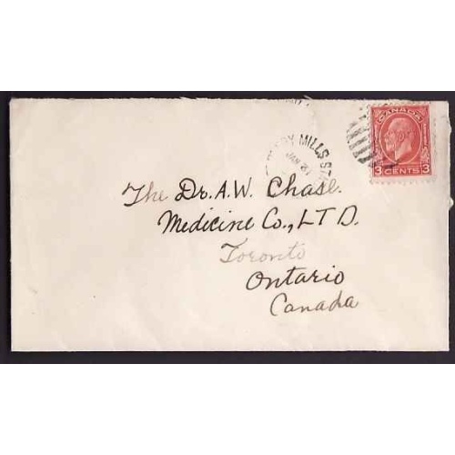 Canada-cover #10234-3c KGV medallion-Berry Mills Station,NB-Jan 31 1932 -