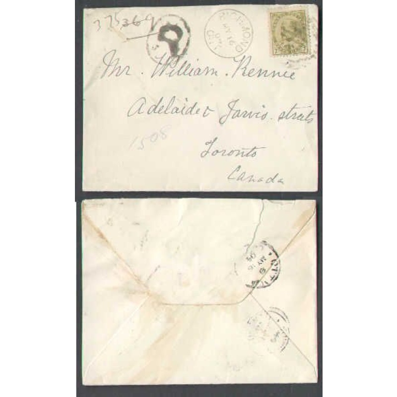 Canada-cover #4666-7c KEVII regd-Carleton Cnty-Richmond,Ont-My 16 1904