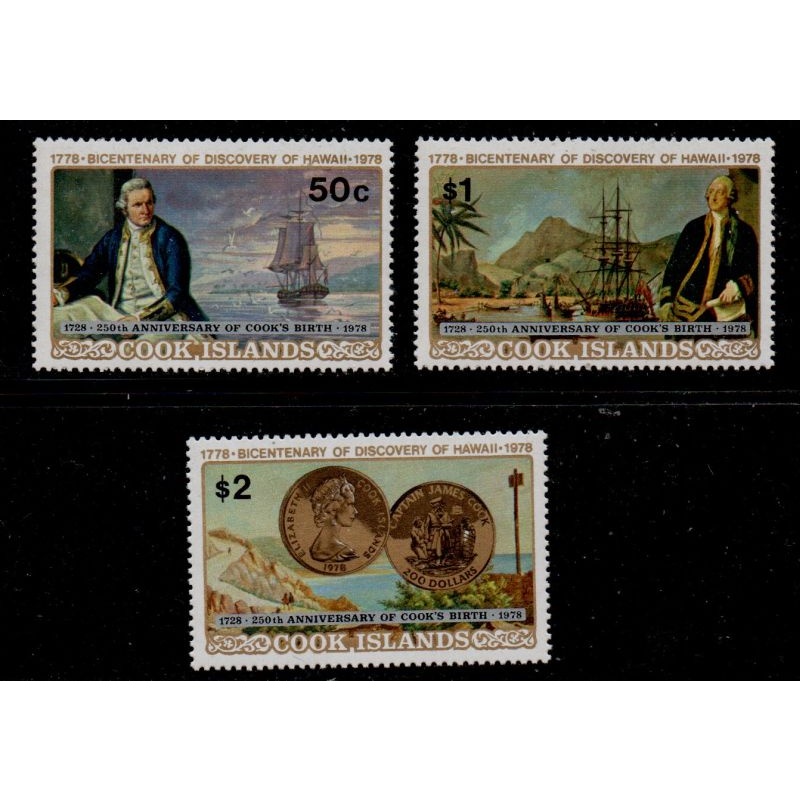Cook Islands Sc 480-482 1978 Discovery of Hawaii stamp set mint NH