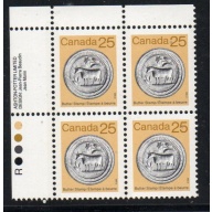 Canada Sc 1080 1987 25c Butter stamp UL Inscription Bl of 4 mint NH