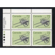 Canada Sc 1083 1987 72c Hand Drawn Cart UL Inscription Bl of 4 mint NH