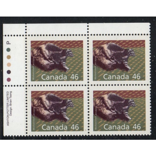 Canada Sc 1172A 1990 46c Wolverine UL Inscription  Block of 4 mint NH