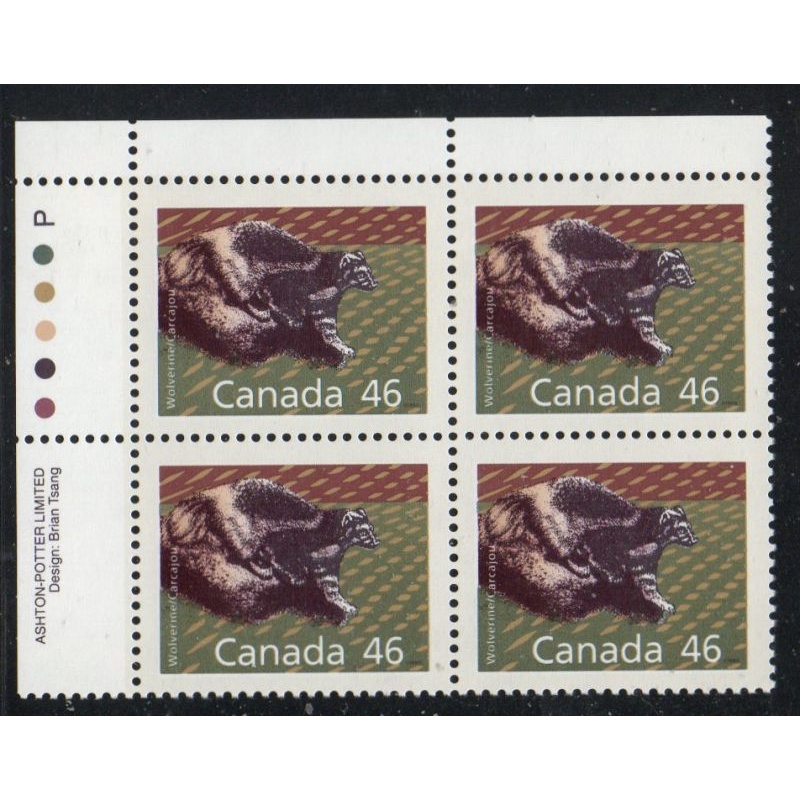 Canada Sc 1172A 1990 46c Wolverine UL Inscription  Block of 4 mint NH