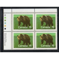 Canada Sc 1178 1989 76c Grizzly Bear UL Inscription  Block of 4 mint NH