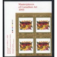 Canada Sc 1465 1993 86c Art stamp UL Inscription  Block of 4 mint NH