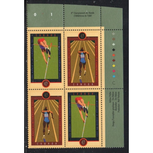 Canada Sc 1908a 2001 IAAF Championships UR Inscription  Block of 4 mint NH