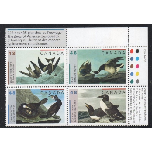 Canada Sc 1982a 2003 Audubon's Birds  UR Inscription  Block of 4 mint NH