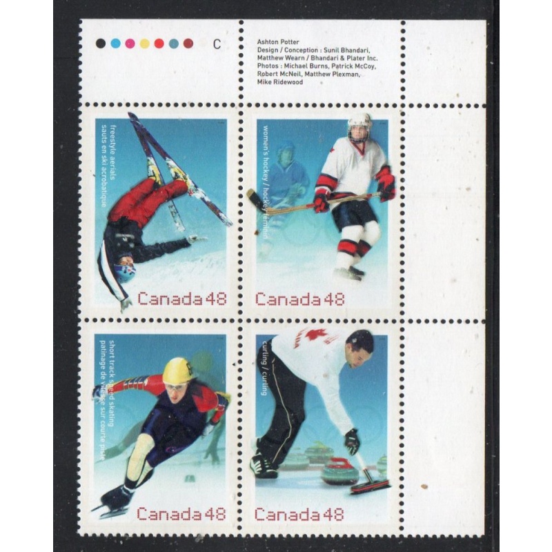 Canada Sc 1939a 2002 Winter Olympics UR Inscription  Block of 4 mint NH