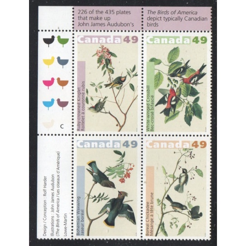 Canada Sc 2039a 2004 Audubon's Birds  UL Inscription  Block of 4 mint NH