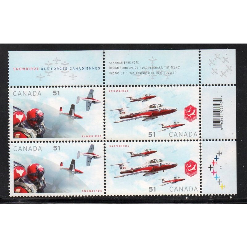 Canada Sc 2159a 2006 Snowbird's Jets UR Inscription  Block of 4 mint NH