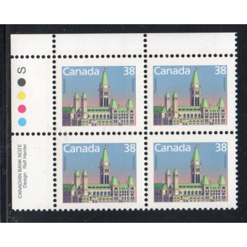 Canada Sc 1165 1988 38c Parliament Building UL Inscription  Block of 4 mint NH