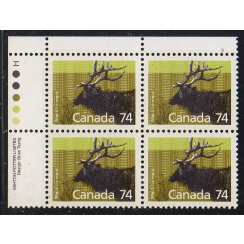 Canada Sc 1174 1988 74 c Wapiti UL Inscription  Block of 4 mint NH