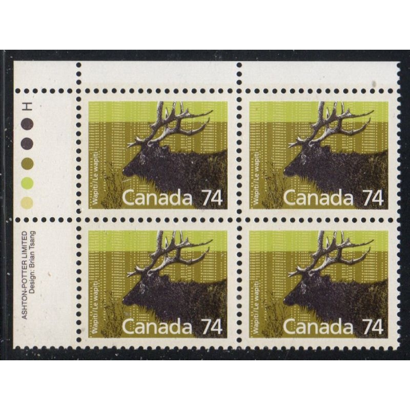 Canada Sc 1174 1988 74 c Wapiti UL Inscription  Block of 4 mint NH
