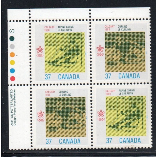 Canada Sc 1195-96 1988 37c Calgary Olympics UL Inscription  Block of 4 mint NH