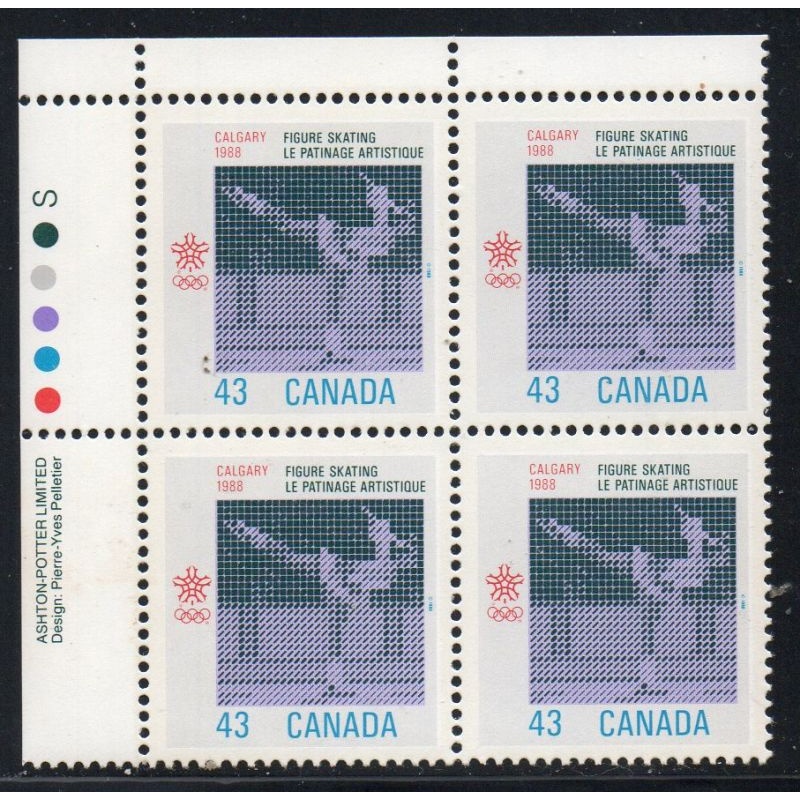 Canada Sc 1197 1988 43c Calgary Olympics UL Inscription  Block of 4 mint NH