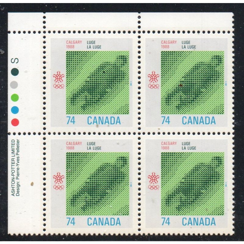 Canada Sc 1198 1988 74c Calgary Olympics UL Inscription  Block of 4 mint NH