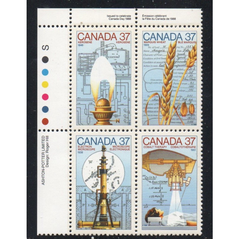 Canada Sc 1206-09 1988 37c Science & Technology UL Inscription  Block of 4 mint NH