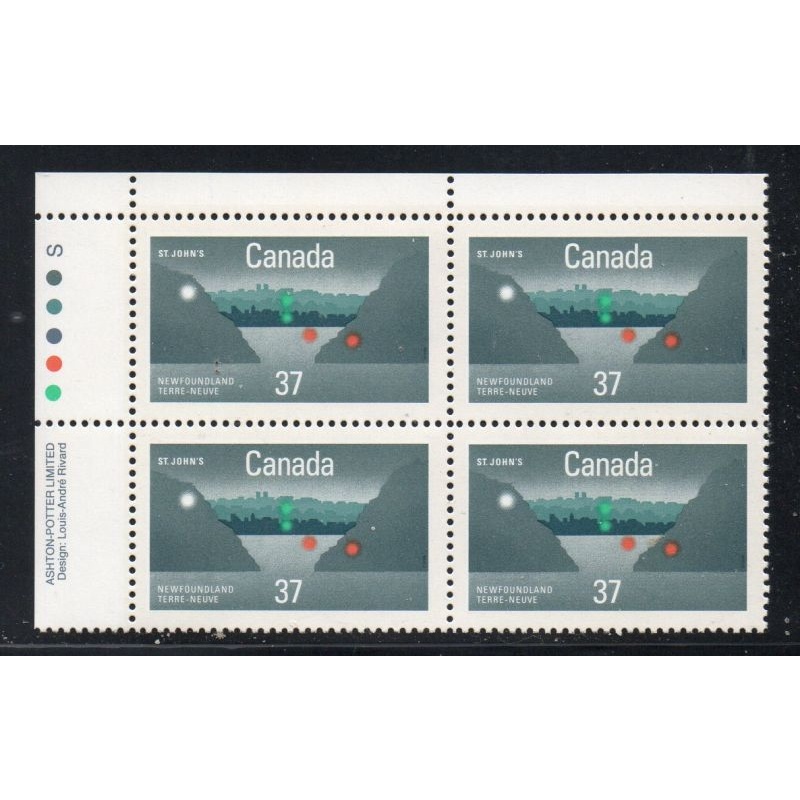 Canada Sc 1214 1988 37c St John's NL Centennial UL Inscription  Block of 4 mint NH