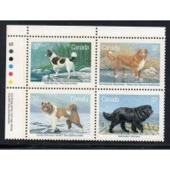 Canada Sc 1217-1220 1988 37c Dogs UL Inscription  Block of 4 mint NH