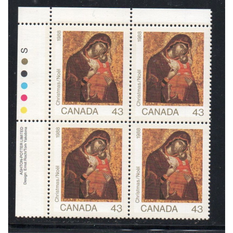 Canada Sc 1223 1988 43c Christmas UL Inscription  Block of 4 mint NH