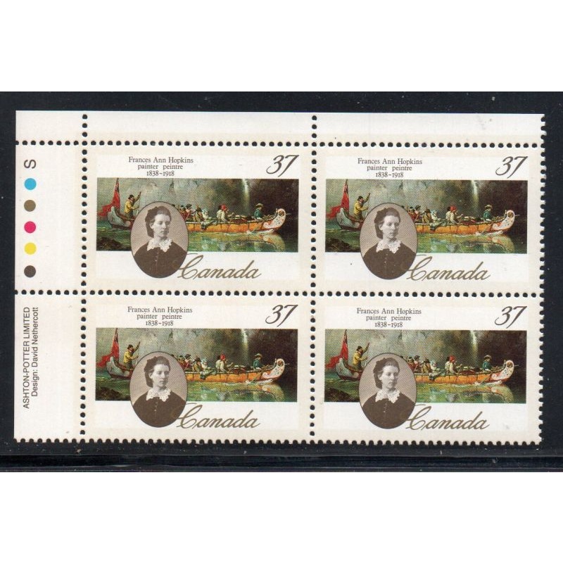 Canada Sc 1227 1988 37c Frances Ann Hopkins UL Inscription  Block of 4 mint NH