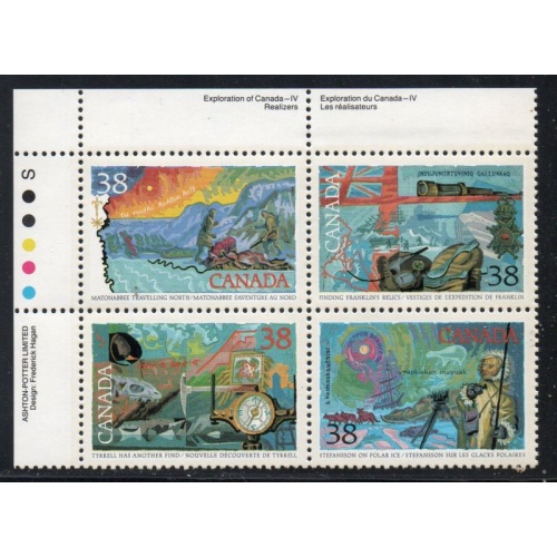 Canada Sc 1233-1236 1989 38c Exploration UL Inscription  Block of 4 mint NH
