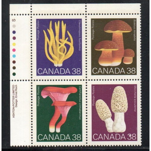 Canada Sc 1245-1248 1989 38c Mushrooms UL Inscription  Block of 4 mint NH