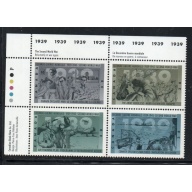 Canada Sc 1260-1263 1989 38c WWII 1939Events UL Inscription  Block of 4 mint NH