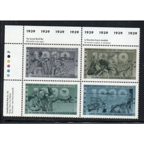 Canada Sc 1260-1263 1989 38c WWII 1939Events UL Inscription  Block of 4 mint NH