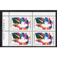 Canada Sc 1270 1990 39c Multiculturism UL Inscription  Block of 4 mint NH