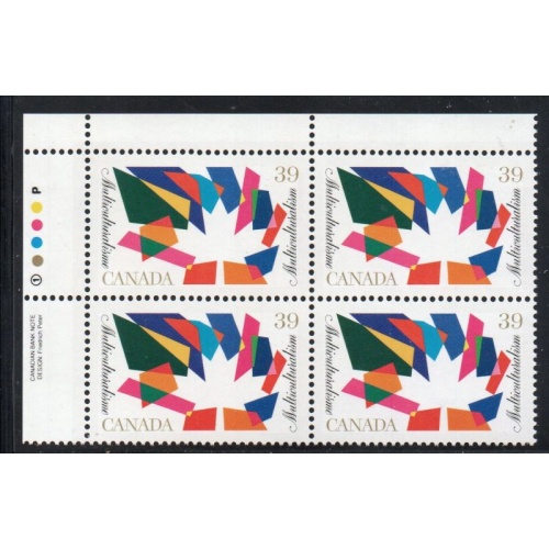 Canada Sc 1270 1990 39c Multiculturism UL Inscription  Block of 4 mint NH
