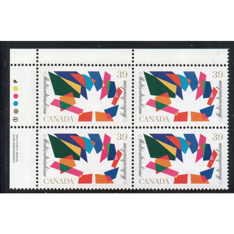 Canada Sc 1270 1990 39c Multiculturism UL Inscription  Block of 4 mint NH