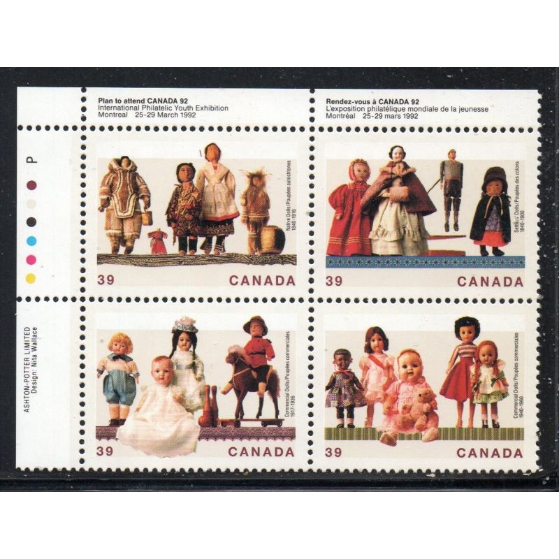 Canada Sc 1274-1277 1990 39c Dolls UL Inscription  Block of 4 mint NH
